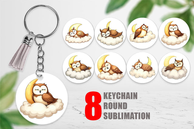 Keychain Sleepy Owl Cloud Sublimation artnoy 