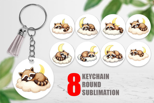 Keychain Sleepy Raccoon Cloud Sublimation artnoy 