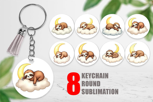 Keychain Sleepy Sloth Cloud Sublimation artnoy 