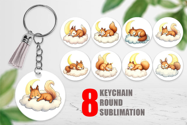 Keychain Sleepy Squirrel Cloud Sublimation artnoy 