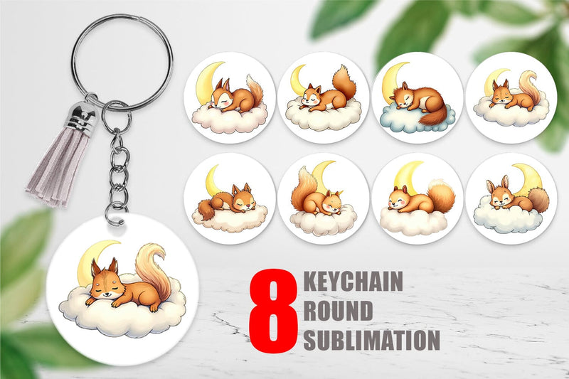 Keychain Sleepy Squirrel Cloud Sublimation artnoy 