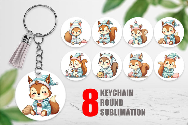 Keychain Sleepy Squirrel Sublimation artnoy 
