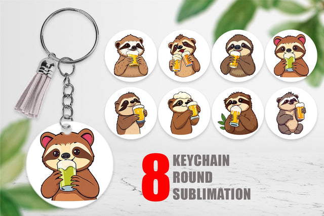 Keychain Sloth Beer Day Sublimation artnoy 