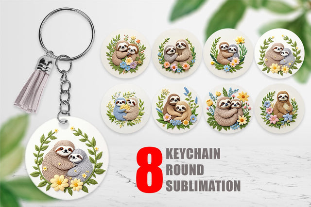 Keychain Sloth Embroidery Sublimation artnoy 