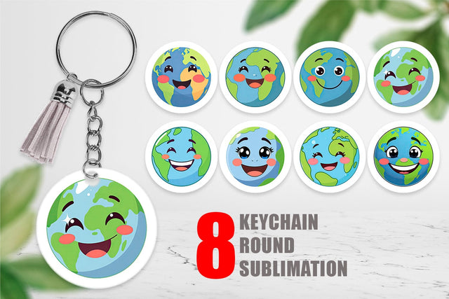 Keychain Smiling Earth Sublimation artnoy 
