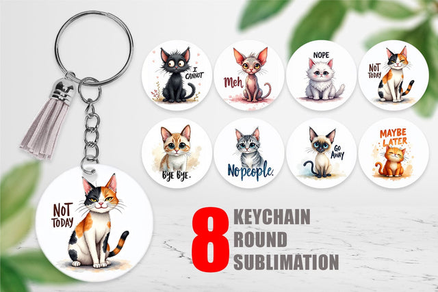 Keychain Snarky Felines Watercolor Sublimation artnoy 
