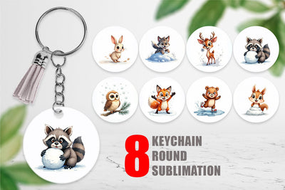 Keychain Snowy Playtime Big-Eyed Forest Friends Sublimation artnoy 