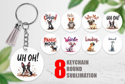 Keychain Socially Awkward Dog Watercolor Sublimation artnoy 