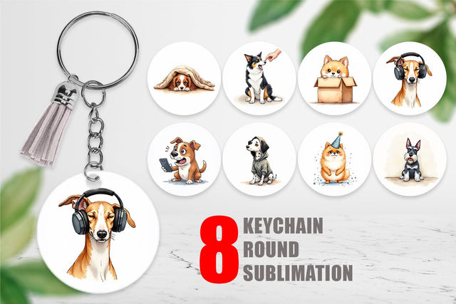 Keychain Socially Awkward Pups Sarcastic Watercolor Sublimation artnoy 