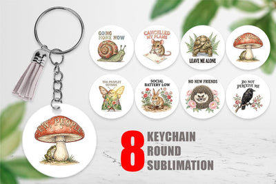 Keychain Socially Exhausted Introvert Botanicals Sublimation artnoy 