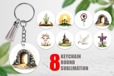 Keychain Spiritual Easter Lilies and Crosses Watercolor Sublimation artnoy 