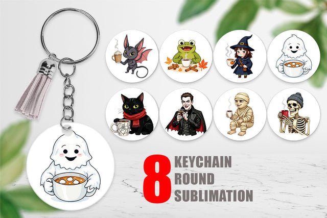 Keychain Spooky Coffee Sips Sublimation artnoy 