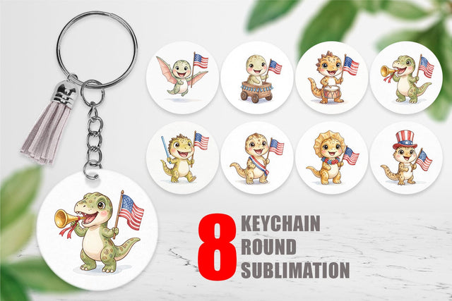 Keychain Spotted July 4th Parade Dino Sublimation artnoy 