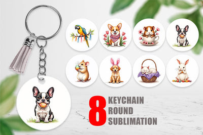 Keychain Spring Garden Pets Easter Watercolor Sublimation artnoy 