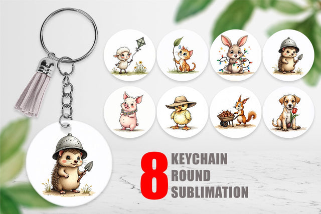 Keychain Springtime Shenanigans Playful Animal Antics Sublimation artnoy 