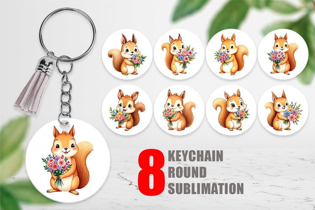 Keychain Squirrel Spring Bouquet Sublimation artnoy 
