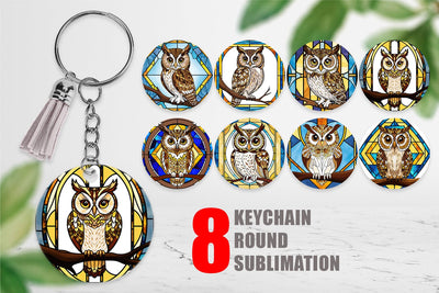 Keychain Stained Glass Owl Sublimation artnoy 