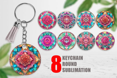 Keychain Stained Glass Rose Flower Sublimation artnoy 