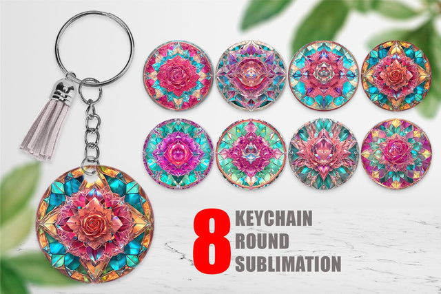 Keychain Stained Glass Rose Flower Sublimation artnoy 