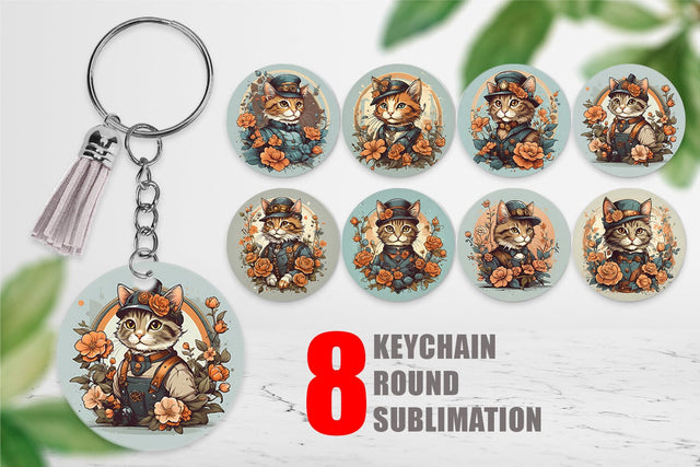 Keychain Steampunk Cat Sublimation artnoy 
