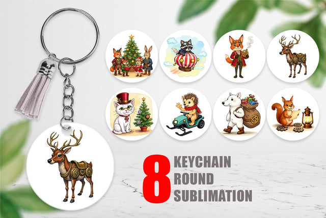 Keychain Steampunk Christmas Animals Sublimation artnoy 