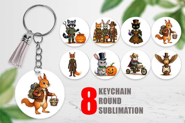 Keychain Steampunk Halloween Animals Sublimation artnoy 