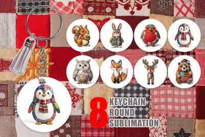 Keychain Stitched Woodland Animal Patchwork Sublimation artnoy 