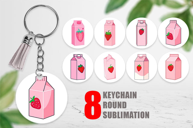 Keychain Strawberry Milk Carton Sublimation artnoy 