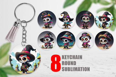 Keychain Sugar Skull Halloween Sublimation artnoy 