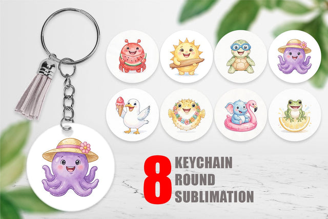 Keychain Summer Animals Watercolor Sublimation artnoy 