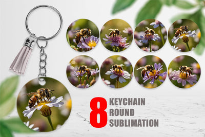 Keychain Summer Beautiful Honey bee Sublimation artnoy 