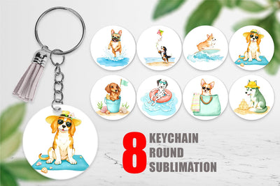 Keychain Summer Dog Watercolor Sublimation artnoy 