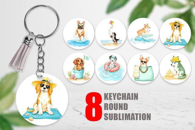 Keychain Summer Dog Watercolor Sublimation artnoy 