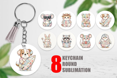 Keychain Summer Fun Patchwork Animal Sublimation artnoy 