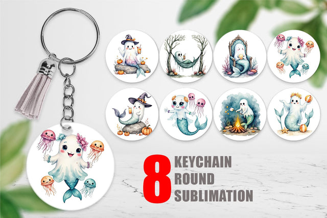 Keychain Summerween Ghost Mermaids Sublimation artnoy 