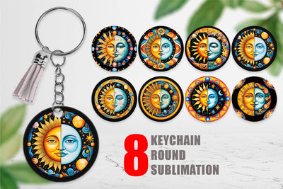 Keychain Sun and Moon Surrealism Sublimation artnoy 