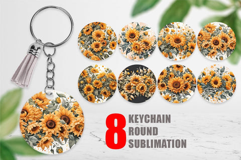 Keychain Sunflowers Pattern Sublimation artnoy 