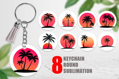 Keychain Sunset Palm Tree Sublimation artnoy 