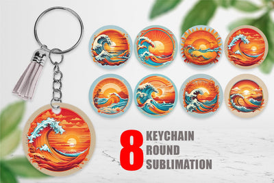 Keychain Sunset Waves Beach Sublimation artnoy 