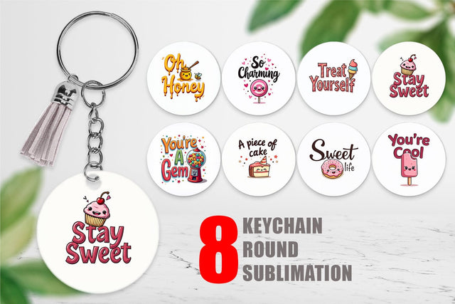Keychain Sweet Nostalgia Retro Kawaii Dessert Quote Sublimation artnoy 