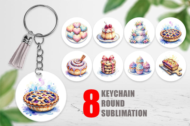 Keychain Sweet Watercolor Cakes & Pies Sublimation artnoy 