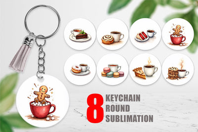 Keychain Sweet Winter Treats & Coffee Watercolor Sublimation artnoy 