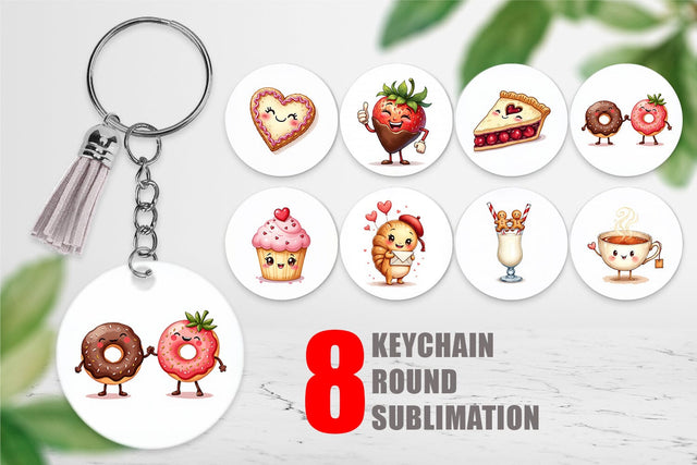 Keychain Sweetheart Cafe Valentine Watercolor Treats Sublimation artnoy 