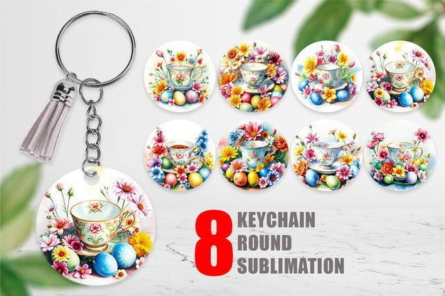 Keychain Tea Cup Easter Eggs Sublimation artnoy 