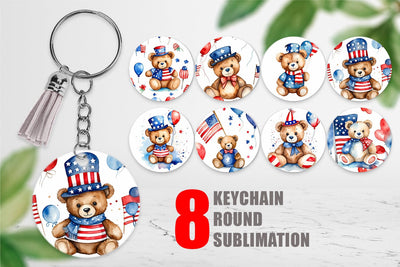 Keychain Teddy Bear 4th of July Sublimation artnoy 