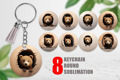Keychain Tedy bear Peeks from Wall Sublimation artnoy 