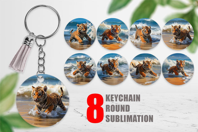 Keychain Tiger Running on Beach Sublimation artnoy 