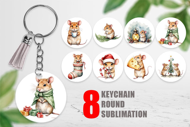 Keychain Tiny Christmas Mice Sublimation artnoy 