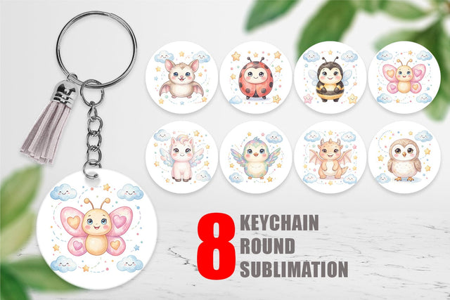 Keychain Tiny Winged Baby Animal Watercolor Sublimation artnoy 