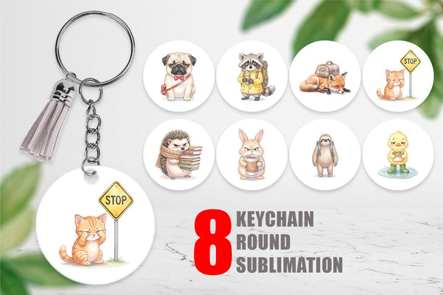 Keychain Tired Morning Commute Animal Sublimation artnoy 